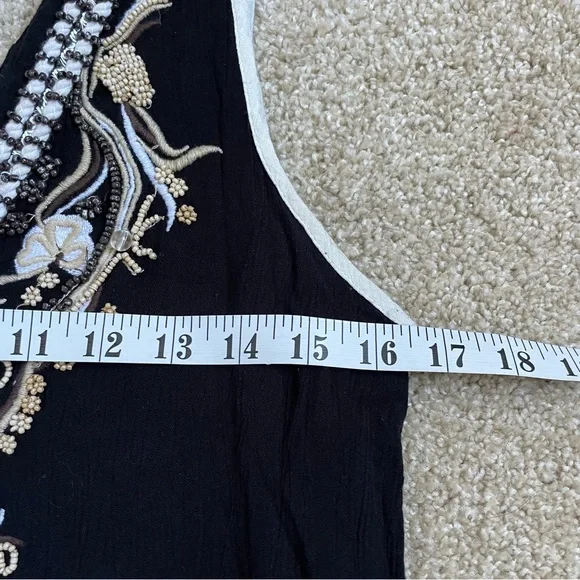 Free People Crazy For Love Dress Black Embroidered Beaded V-Neck Women’s Small - Picture 8 of 10